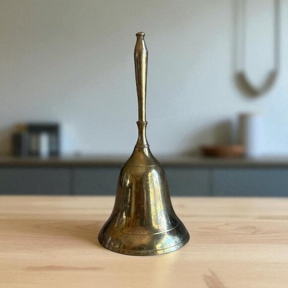 Vintage Brass Handbell Desk Bell Tabletop Call Bell England 6" Collectible Decor - Picture 1 of 4